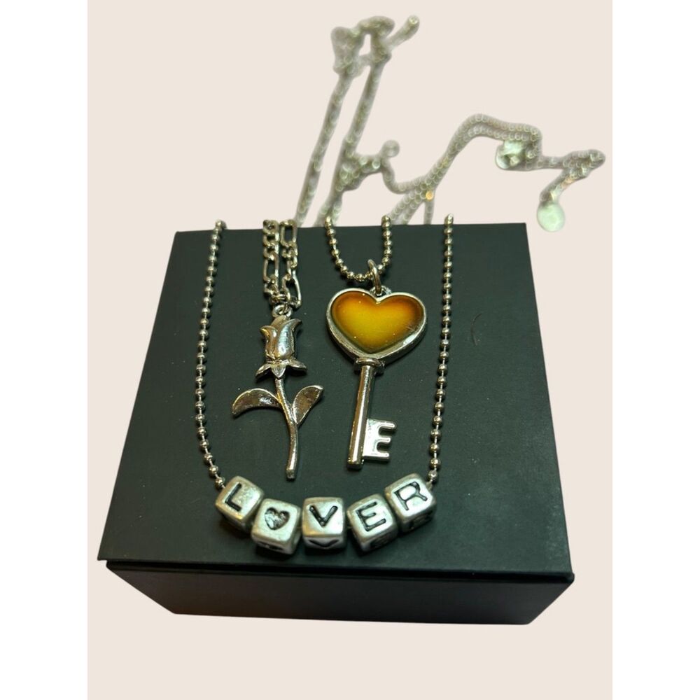 🗝️ VTG CLAIRES MOOD HEART KEY NECKLACE LOVER CHOKER ROSE CHAIN BUNDLE LOT STACK